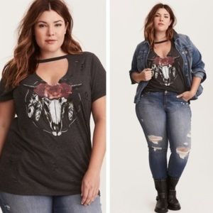 Torrid size 3 distressed bull shirt